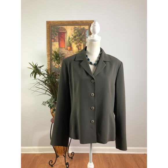 Jones New York Women’s Jacket 14 Green 4 Button Front Lapel Notch Long Sleeve - Picture 1 of 10